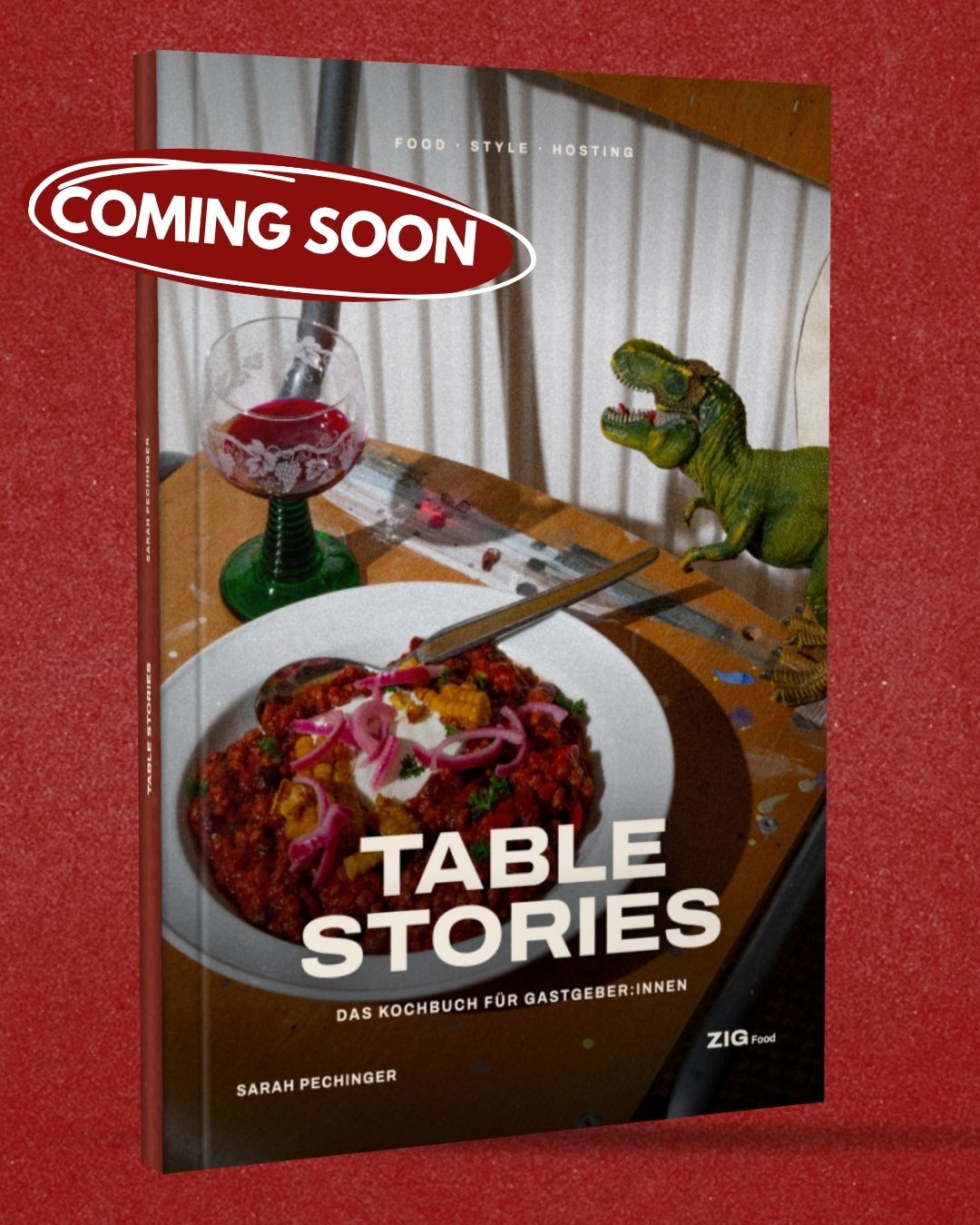 Coming Soon — Table Stories, das Kochbuch für Gastgeber:innen von Sarah Pechinger, Buch-Mockup des Covers